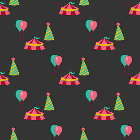 Circus seamless pattern in doodle style. Perfect for paper, textile, fabric and nursery design. Vector illustrationのイラスト素材