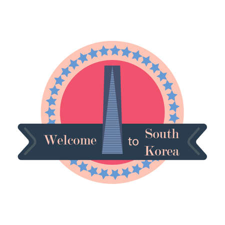 Korean welcome sticker in flat style. For diary, travels and voyage. Vector illustration.のイラスト素材