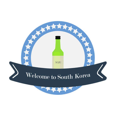 Korean welcome sticker in flat style. For diary, travels and voyage. Vector illustration.のイラスト素材