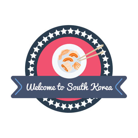 Korean welcome sticker in flat style. For diary, travels and voyage. Vector illustration.のイラスト素材