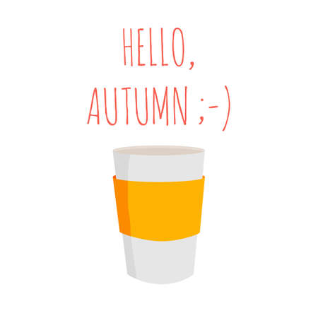 Hello autumn with coffee cup poster. Vector illustration. For web, banner, cafe, cardのイラスト素材