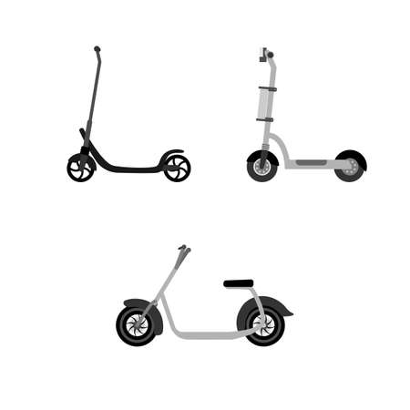 Electric scooter icons set in flat style. Vector illustration