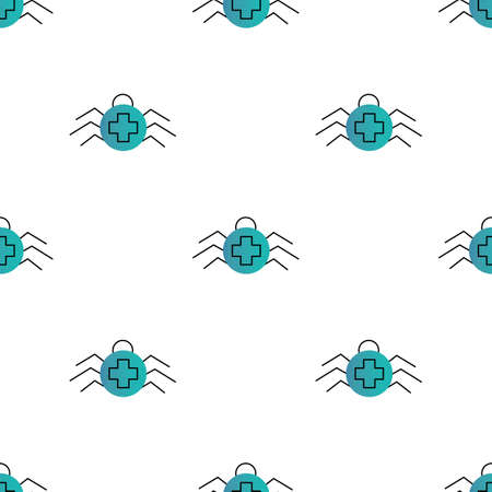 Halloween spider seamless pattern in flat line style. Vector illustrationのイラスト素材