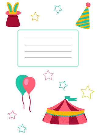 Notebook cover with circus icons in doodle style. Vector illustrationのイラスト素材