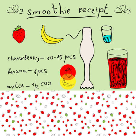 Strawberry and banana smoothie receipt in hand drawn style. For print, receipt books, kitchen. Vector illustration.のイラスト素材