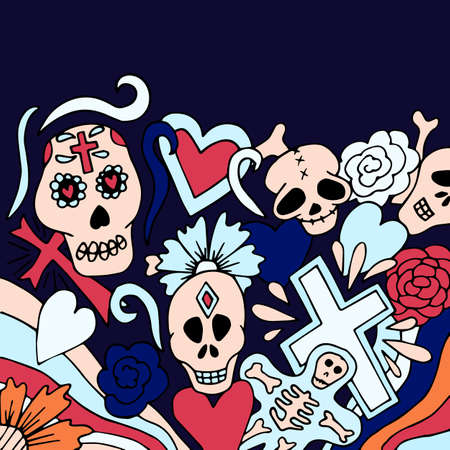 Day of the Dead card in hand drawn style. For print, card, poster, party invitationのイラスト素材