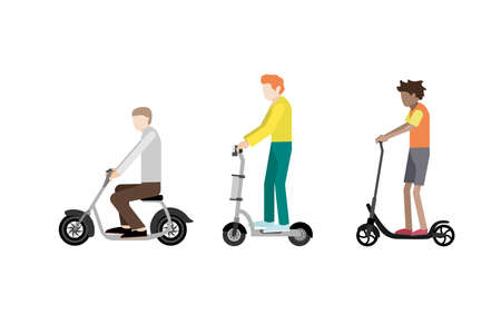 People on electric scooters in flat style. Vector illustrationのイラスト素材