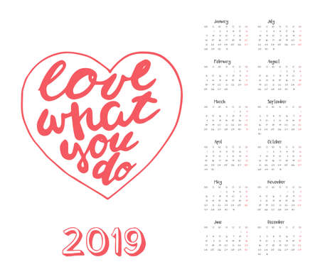 Calendar 2019 with motivational letteringのイラスト素材