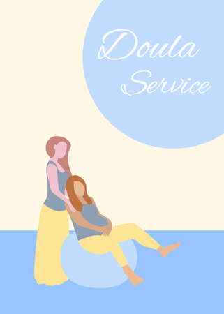 Doula Service banner in a modern cartoon style. Pregnant woman poster template. Vector illustrationのイラスト素材