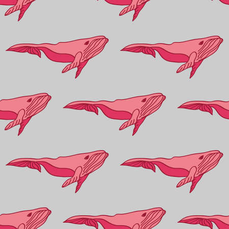 Seamless pattern with pink whale in cartoon style. Vector illustration. For print, textile, bedroom and nursery design.のイラスト素材