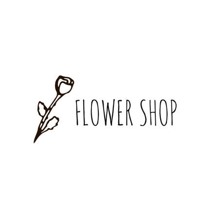 Flower shop icon with rose in hand drawn styleのイラスト素材
