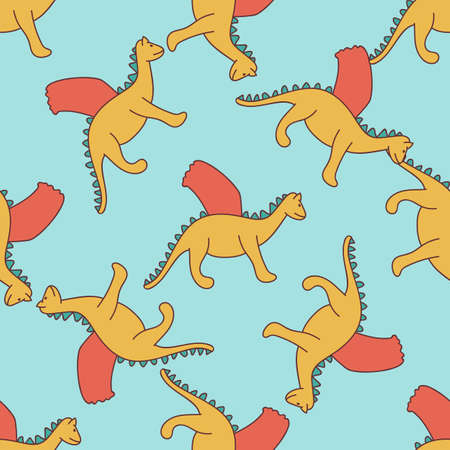 Seamless pattern with dragon in cartoon style. Vector illustration. For print, textile, bedroom and nursery design.のイラスト素材