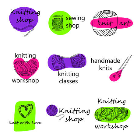Knitting yarn icon set in hand drawn style. For shop, knitters and creative design. Vector illustration. Isolated on whiteのイラスト素材