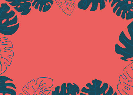 Frame with tropical leaves in flat style. Vector illustrationのイラスト素材