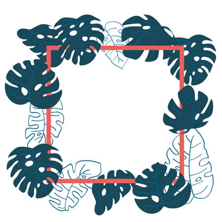 Frame with tropical leaves in flat style. Vector illustrationのイラスト素材