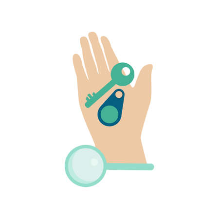 Man hand with lost key finder - banner in flat styleのイラスト素材