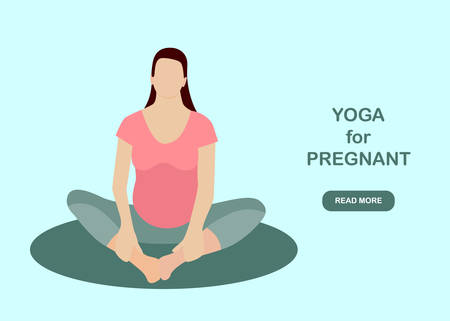 Yoga for pregnant woman banner template in a modern cartoon style. Prenatal yoga website page. Vector illustrationのイラスト素材