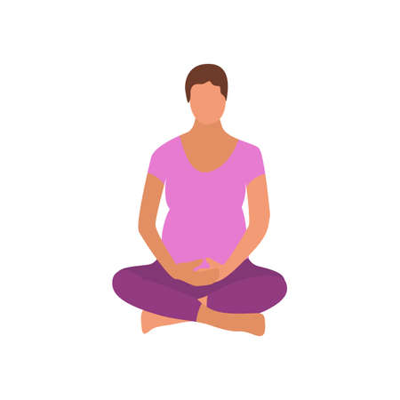 Pregnant woman exercise yoga icon in a modern cartoon style. Vector illustrationのイラスト素材