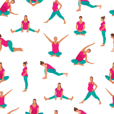 Pregnant woman exercise yoga icon in a modern cartoon style. Vector illustrationのイラスト素材