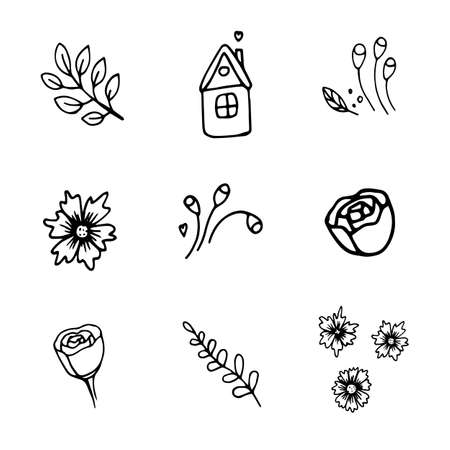 Natural logo set in hand drawn style. Vector illustrationのイラスト素材