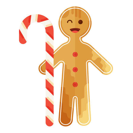 Christmas gingerbread man with sugar candy icons set in creative flat style.のイラスト素材