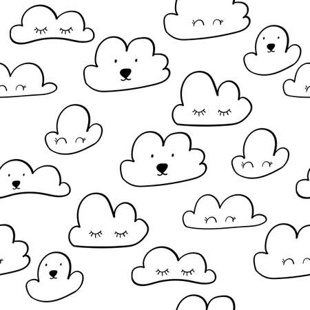 Scandinavian style pattern with clouds for nursery design - web, print, bedroom. Vector illustrationのイラスト素材