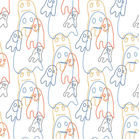 Seamless pattern with cute ghosts in doodle style. Vector illustrationのイラスト素材