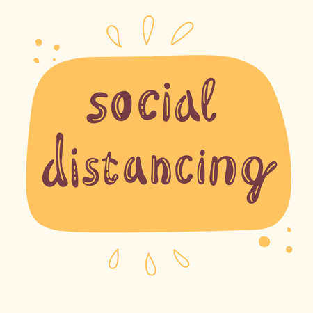 Social distancing banner with cartoon quote. Vector illustrationのイラスト素材