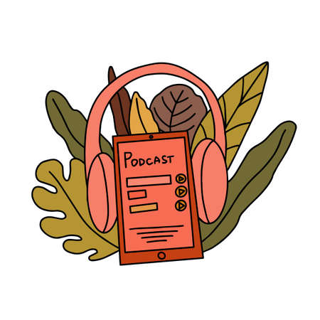 Podcast concept with smartphone and headphonesのイラスト素材