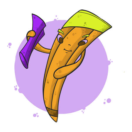 Cartoon pencil character take paper in handのイラスト素材