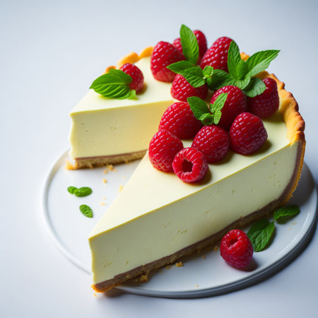 Homemade cheesecake with fresh raspberry. Tasty homemade berries cheesecakeの素材