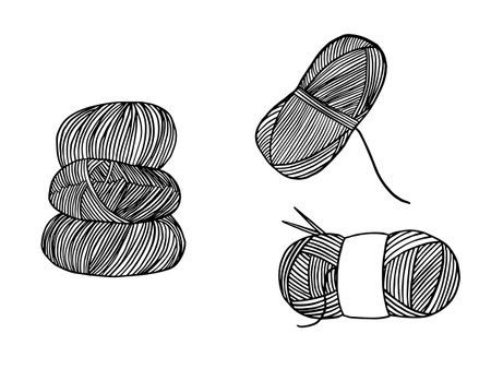 Vector illustration of a yarn ball for knitting and crocheting. Doodle wool thread for handcraft knit, craft icons.のイラスト素材
