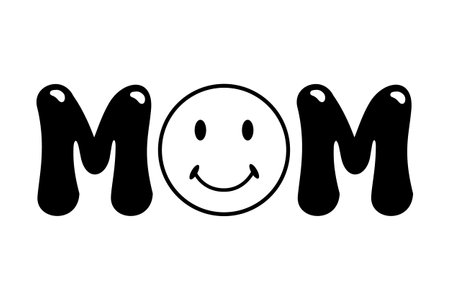 Retro cute design fot tshirt. Childish lettering in my mom era with flower and smile hippie sign. Vector illustrationのイラスト素材