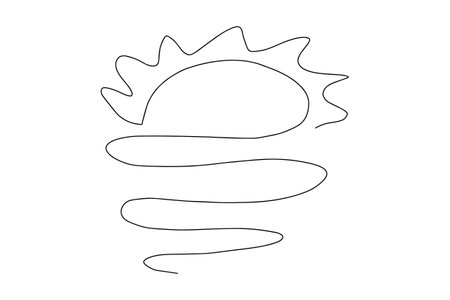 Continuous one line drawing of sun and waves. Vector illustration.のイラスト素材