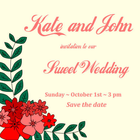 invitation card for wedding birthday with flowersのイラスト素材