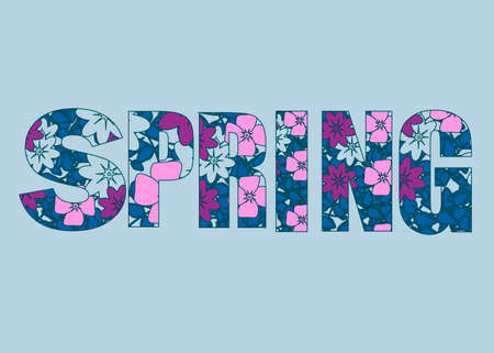 Spring letter with green leaves with flowers colorfulのイラスト素材