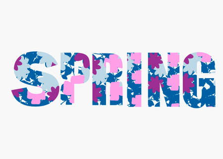 Spring letter with green leaves with flowers colorfulのイラスト素材