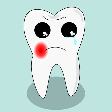 Vector cartoon sick tooth. Decay and destroy tooth. Cute tooth crying becouse of painのイラスト素材