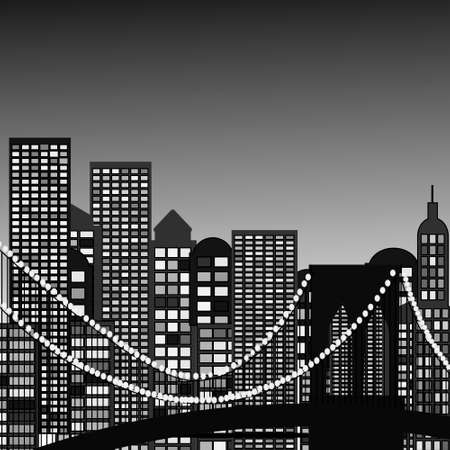 Seamless City skyline aerial at sunset with skyscrapers. Vector illustrationのイラスト素材