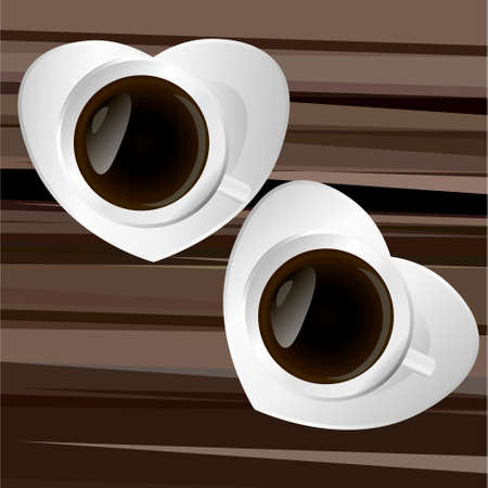 Vector illustration. Set of coffee and tea cups on a wooden table.のイラスト素材