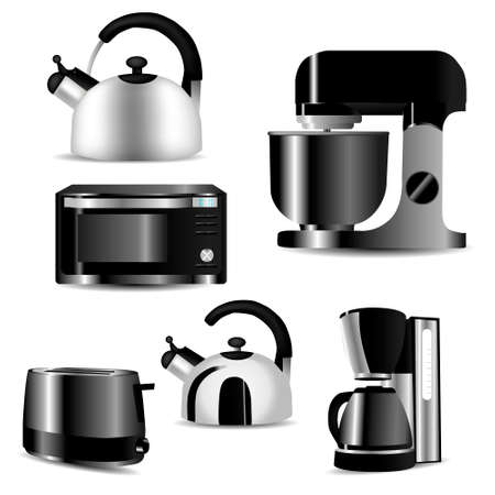 Kitchen vector appliances illustration realistic teapot coffee machineのイラスト素材
