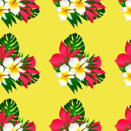 seamless tropical flower ,plant vector pattern backgroundのイラスト素材