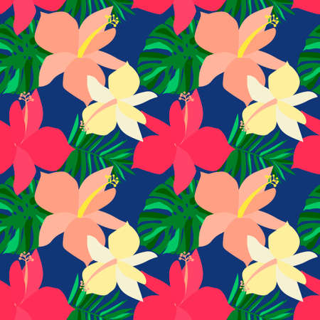 seamless tropical flower ,plant vector pattern backgroundのイラスト素材