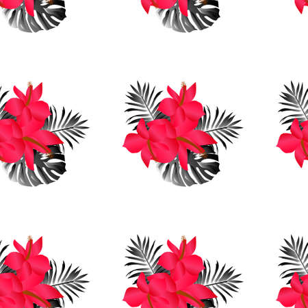 seamless tropical flower ,plant vector pattern backgroundのイラスト素材