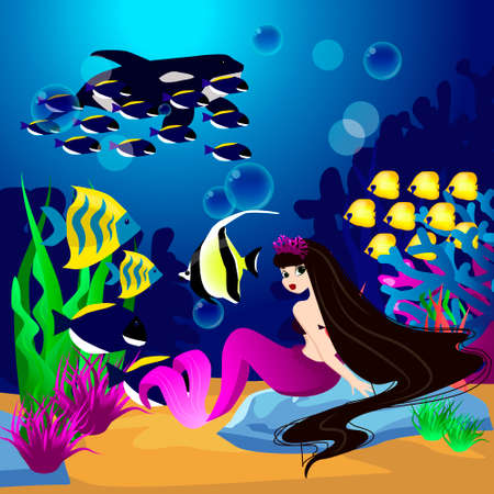 Vector background with an underwater worldのイラスト素材