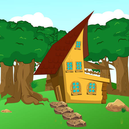 Rural Cartoon Forest Cabin Landscape vector illustrationのイラスト素材