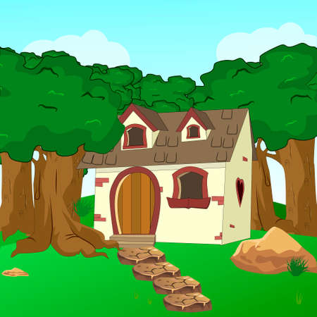 Rural Cartoon Forest Cabin Landscape vector illustrationのイラスト素材