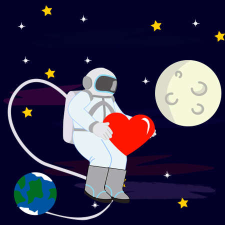 I Love You To The Moon And Back With Astronaut flyingのイラスト素材