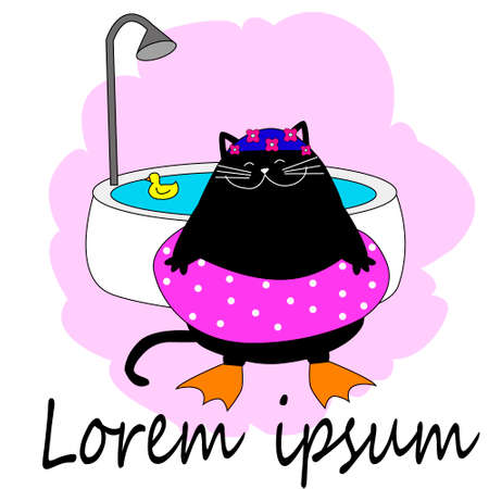 Cute cat taking a bath vector illustration colorfulのイラスト素材