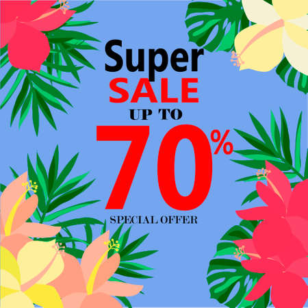 Summer sale Concept. Summer background with tropical flowers.のイラスト素材